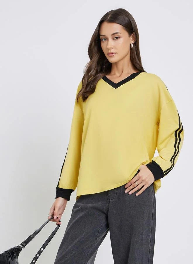Styli Oversized Color Block Long Sleeve T-Shirt